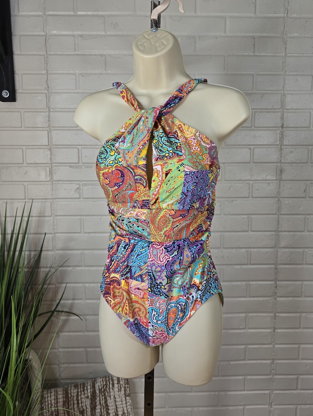 Bleu Rod Beattie Multicolor Floral Paisley High Neck Size 6